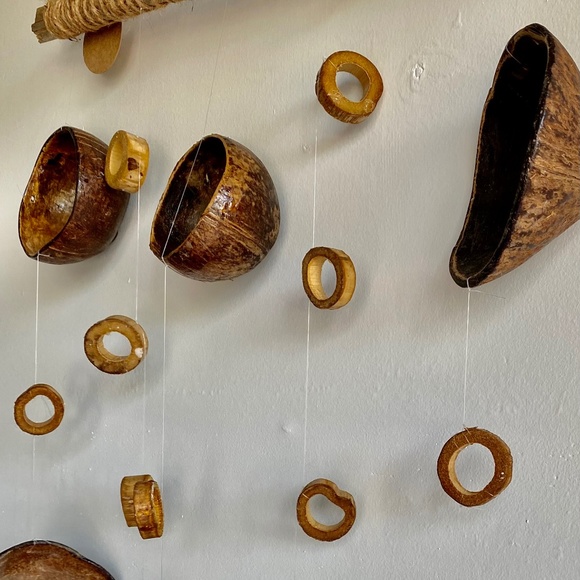 36” x 24” coconut shell and bamboo indoor wind-chime/wall decor/wall hanging - Picture 3 of 5